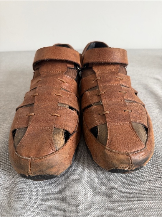 H.S. Trask Prize Brown Leather Fisherman Sandals - Classic Woven Slip-On